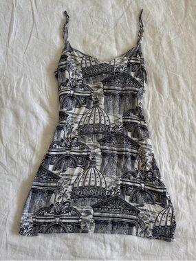 Reformation Black and White Printed Mini Slip Dress